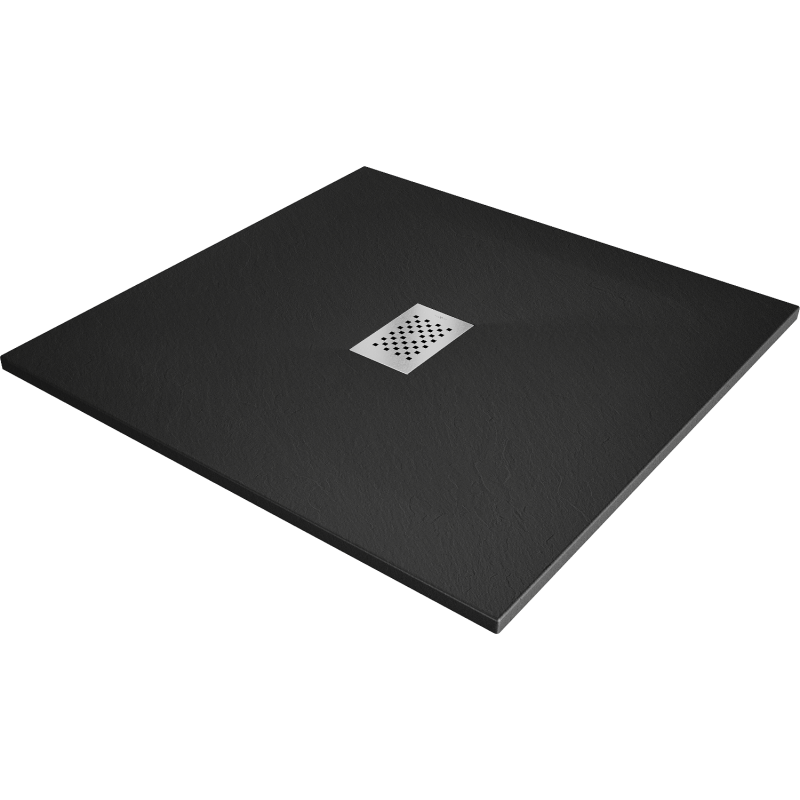Mexen Hugo Neliönmuotoinen SMC-suihkuallas 100 x 100 cm, musta, inox-kansiosa - 42701010-X