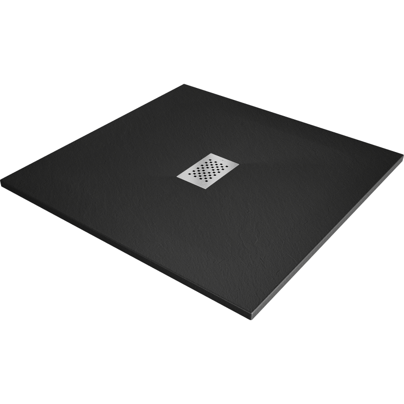 Mexen Hugo quadratische Duschwanne SMC 100 x 100 cm, schwarz, Abdeckung aus Inox - 42701010-X