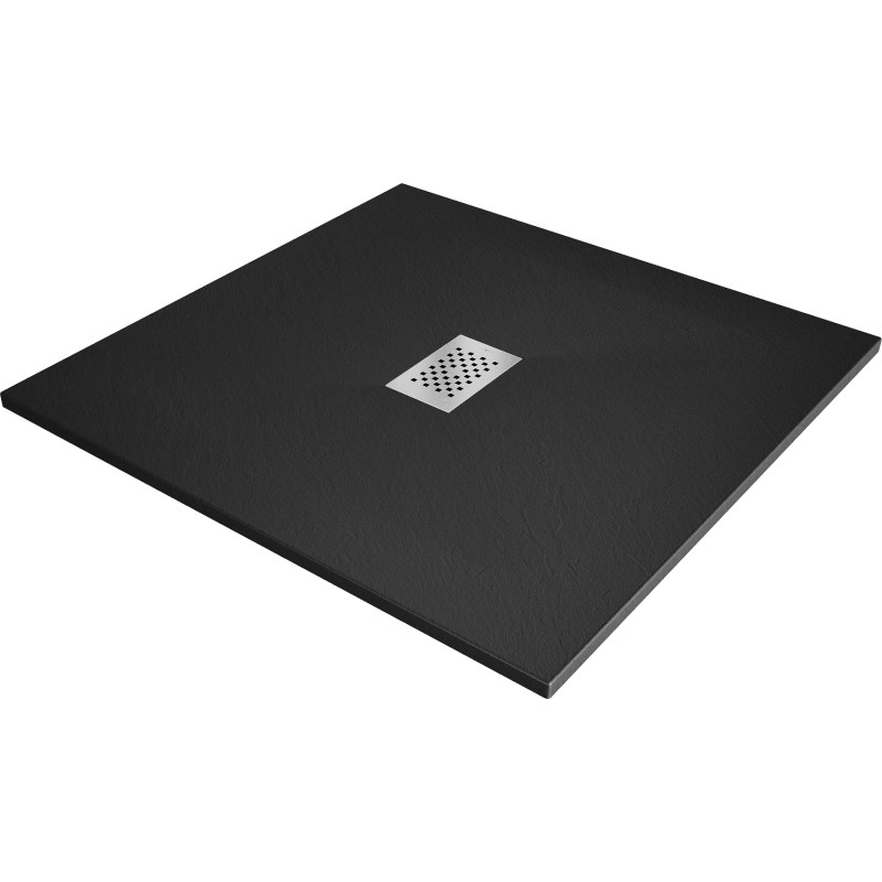 Mexen Hugo Quadratische Duschwanne SMC 100 x 100 cm, schwarz, Abdeckung Inox - 42701010-X