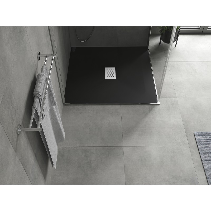 Mexen Hugo brodzik kwadratowy SMC 100 x 100 cm, czarny, maskownica inox - 42701010-X