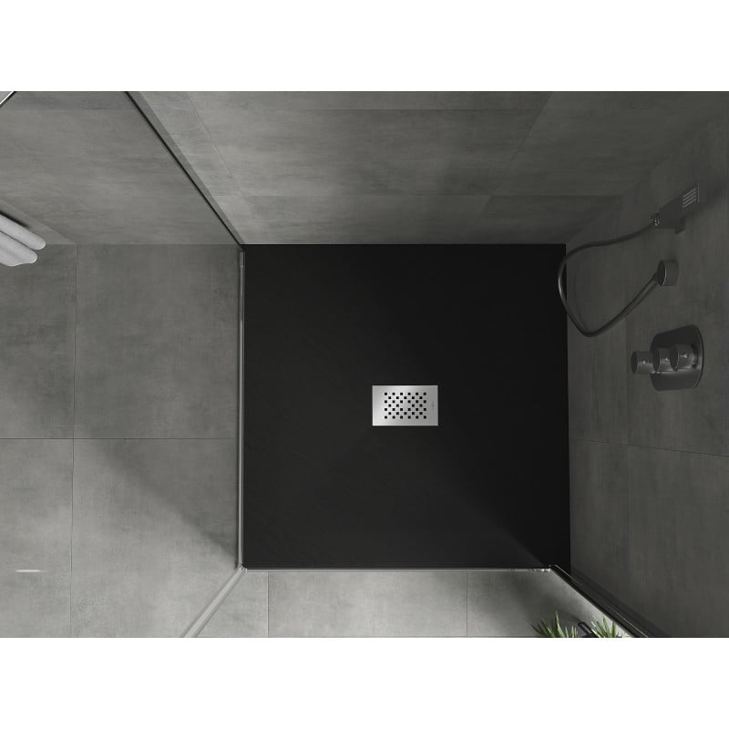 Mexen Hugo base de duche quadrada SMC 100 x 100 cm, preto, tampa inox - 42701010-X