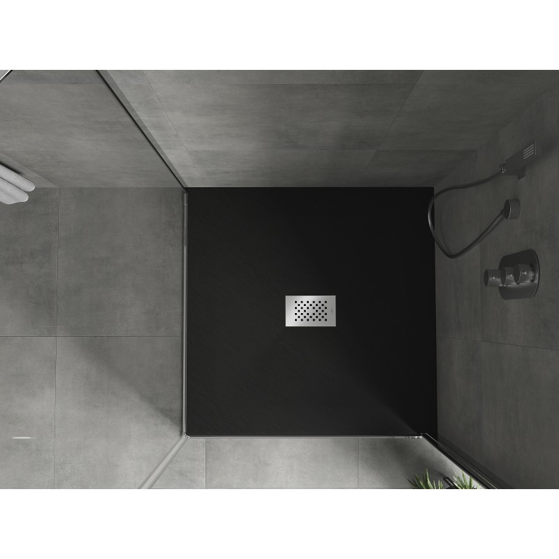 Mexen Hugo brodzik kwadratowy SMC 100 x 100 cm, czarny, maskownica inox - 42701010-X