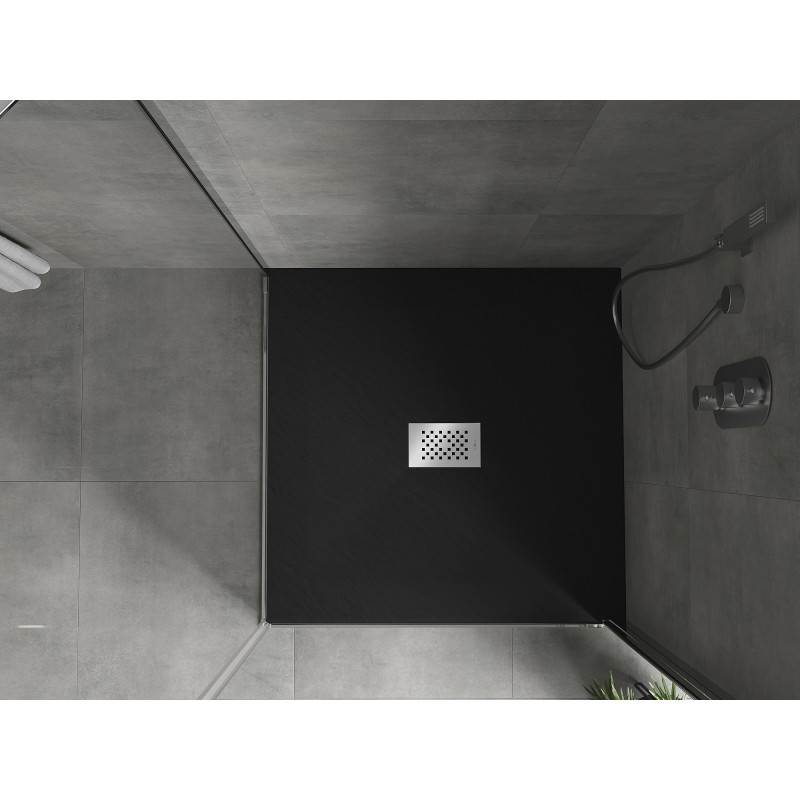 Mexen Hugo vierkante SMC-douchebak 100 x 100 cm, zwart, inox afdekking - 42701010-X