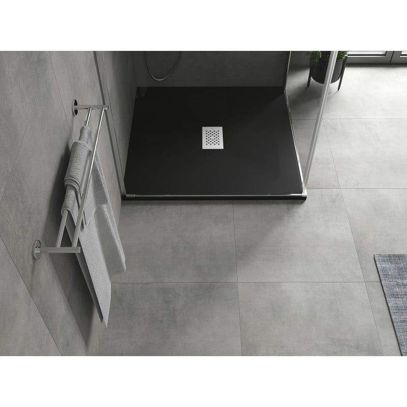 Mexen Hugo brodzik kwadratowy SMC 100 x 100 cm, czarny, maskownica inox - 42701010-X