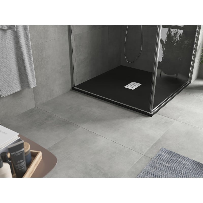 Mexen Hugo brodzik kwadratowy SMC 100 x 100 cm, czarny, maskownica inox - 42701010-X