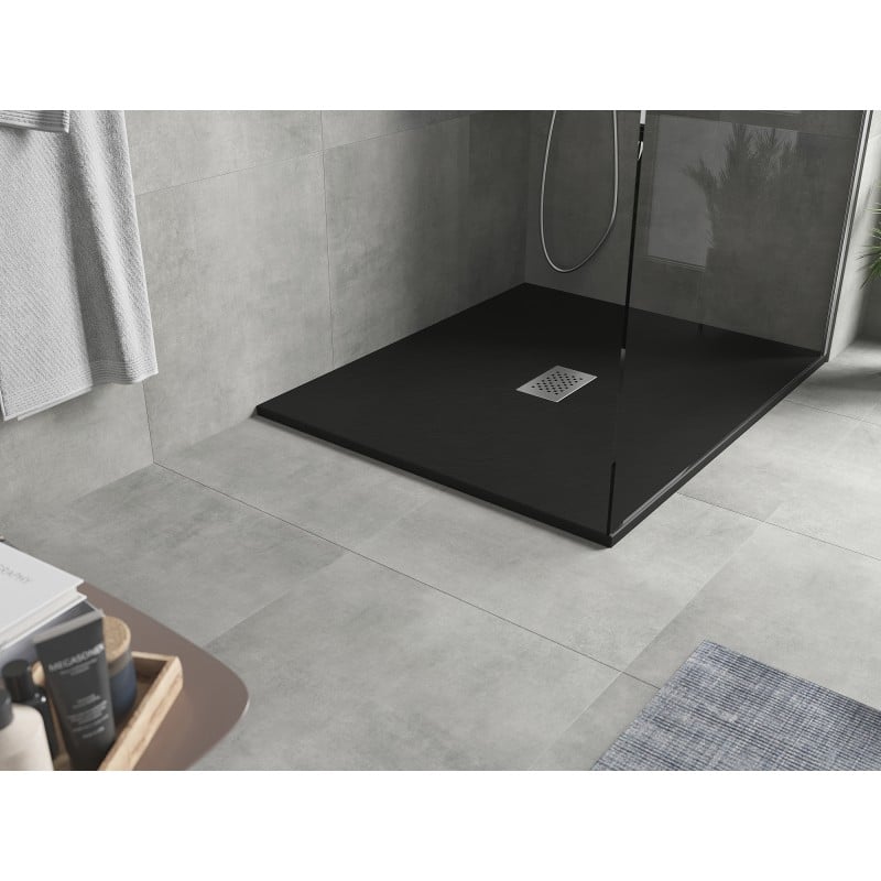 Mexen Hugo rectangular shower tray SMC 110 x 100 cm, black, inox cover - 42701011-X