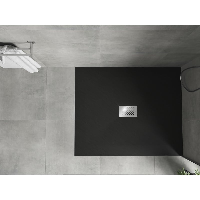 Mexen Hugo brodzik prostokątny SMC 130 x 100 cm, czarny, maskownica inox - 42701013-X