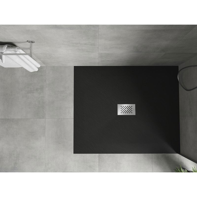 Mexen Hugo plato de ducha rectangular SMC 130 x 100 cm, negro, cubierta inox - 42701013-X