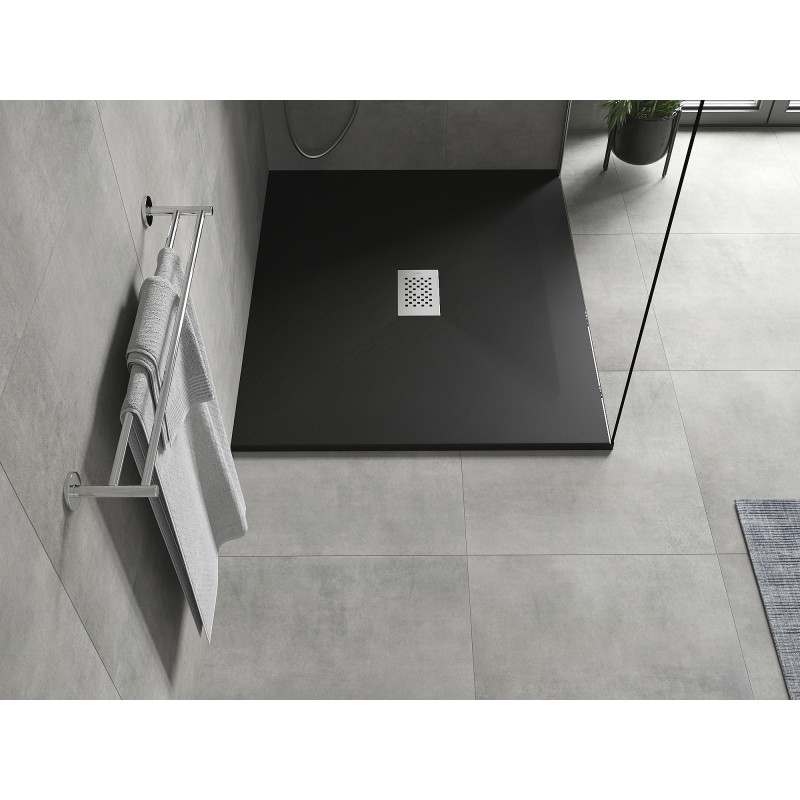 Mexen Hugo brodzik prostokątny SMC 140 x 100 cm, czarny, maskownica inox - 42701014-X