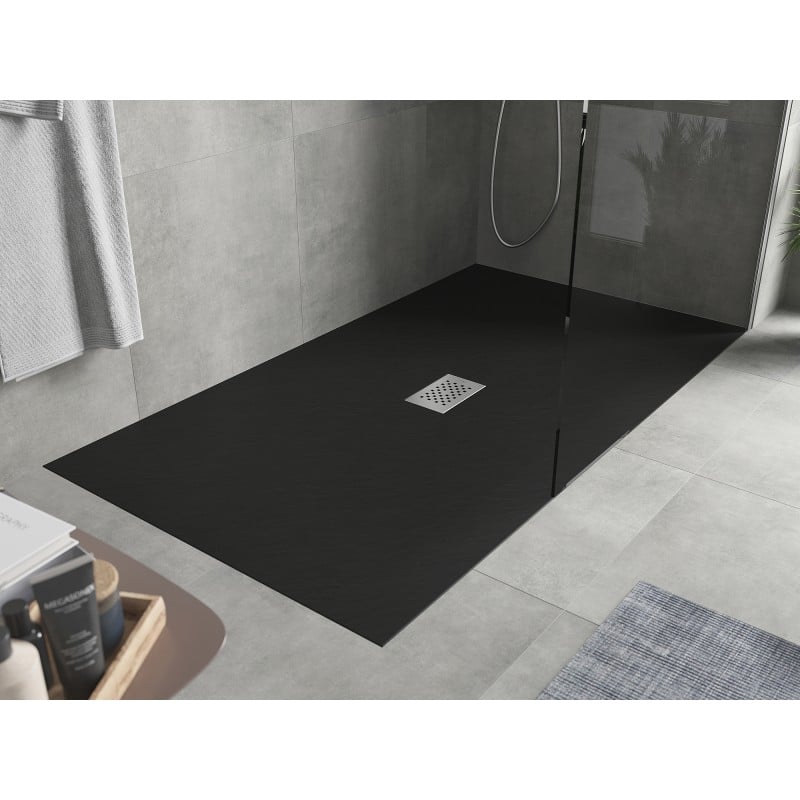 Mexen Hugo rectangular shower tray SMC 150 x 100 cm, black, inox cover - 42701015-X