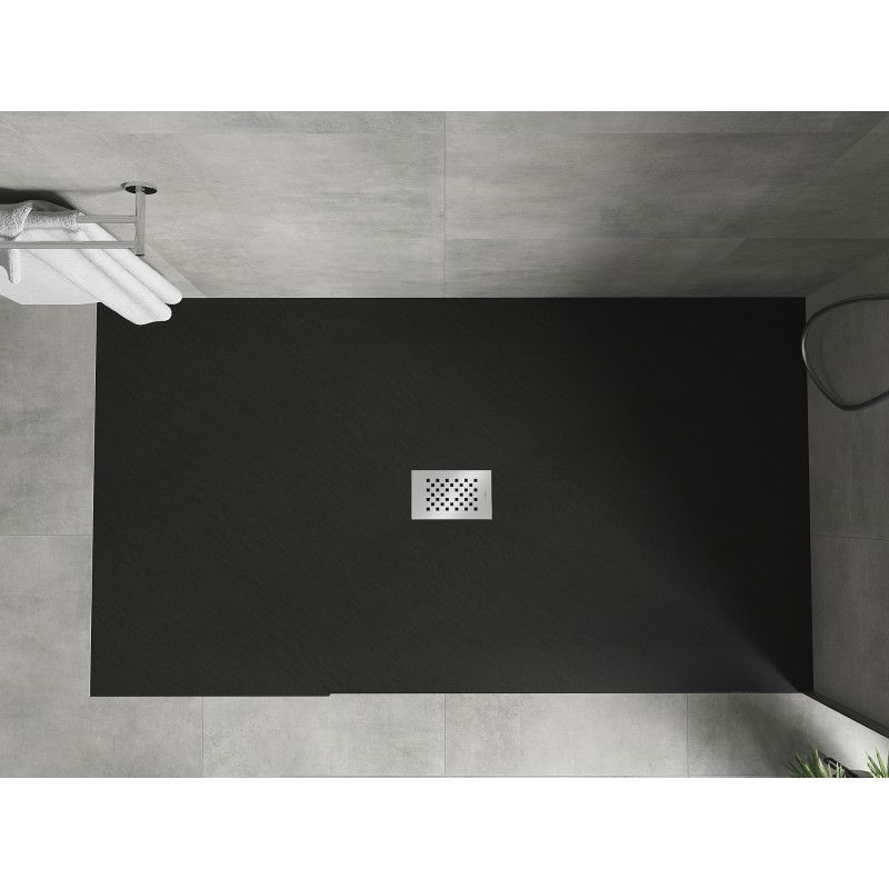Mexen Hugo rectangular shower tray SMC 160 x 100 cm, black, inox cover - 42701016-X