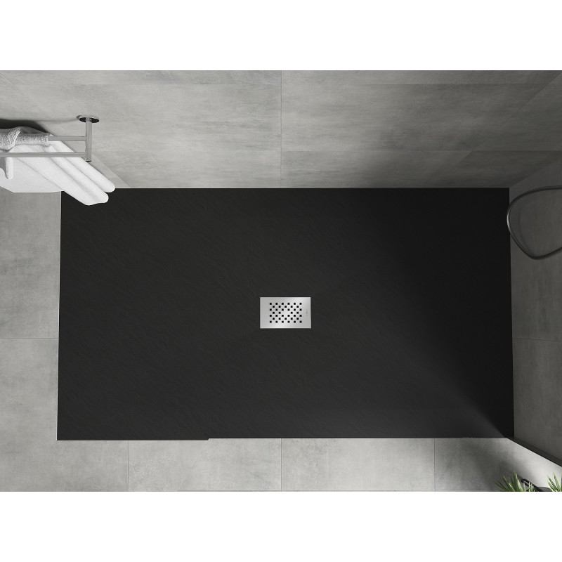 Mexen Hugo rectangular SMC shower tray 160 x 100 cm, black, inox cover - 42701016-X
