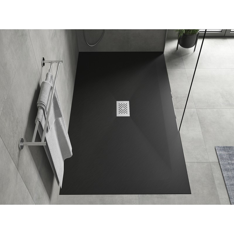Mexen Hugo brodzik prostokątny SMC 180 x 100 cm, czarny, maskownica inox - 42701018-X