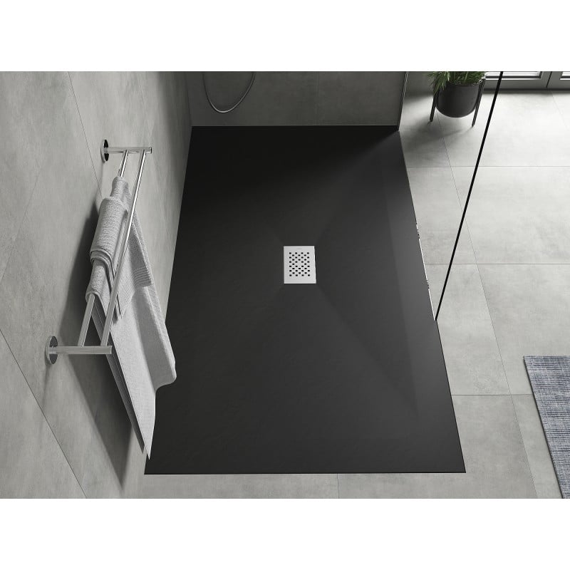 Mexen Hugo rectangular shower tray SMC 180 x 100 cm, black, inox cover - 42701018-X