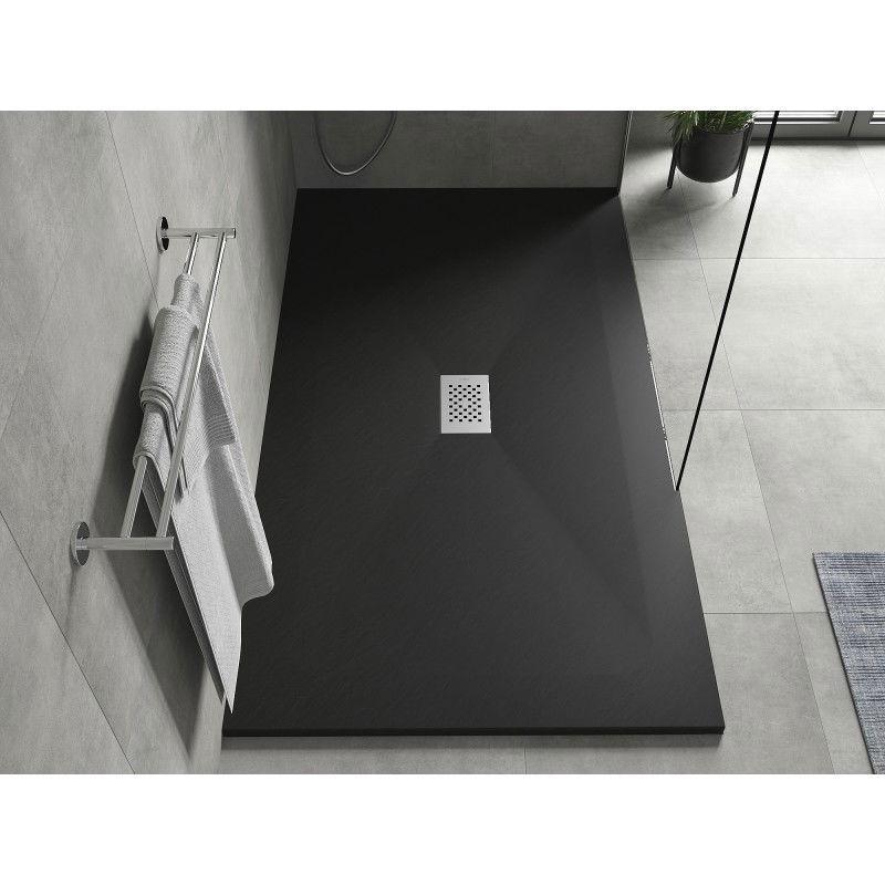 Mexen Hugo receveur de douche rectangulaire SMC 160 x 100 cm, noir, cache inox - 42701016-X