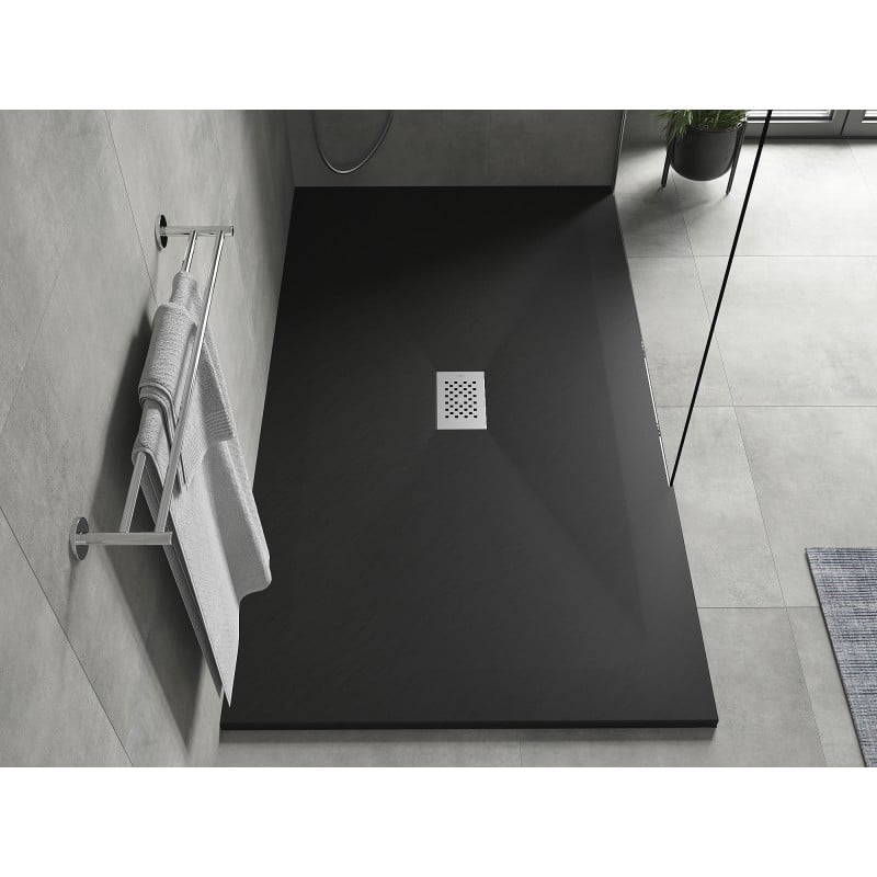 Mexen Hugo rectangular shower tray SMC 160 x 100 cm, black, inox cover - 42701016-X