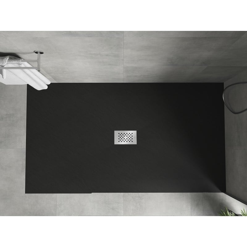 Mexen Hugo brodzik prostokątny SMC 180 x 100 cm, czarny, maskownica inox - 42701018-X