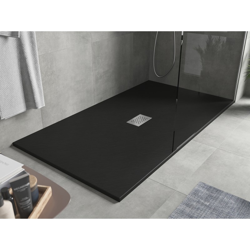 Mexen Hugo brodzik prostokątny SMC 180 x 100 cm, czarny, maskownica inox - 42701018-X
