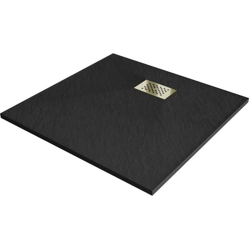 Mexen Hugo vierkante SMC-douchebak 70 x 70 cm, zwart, gouden afdekplaat - 42707070-G