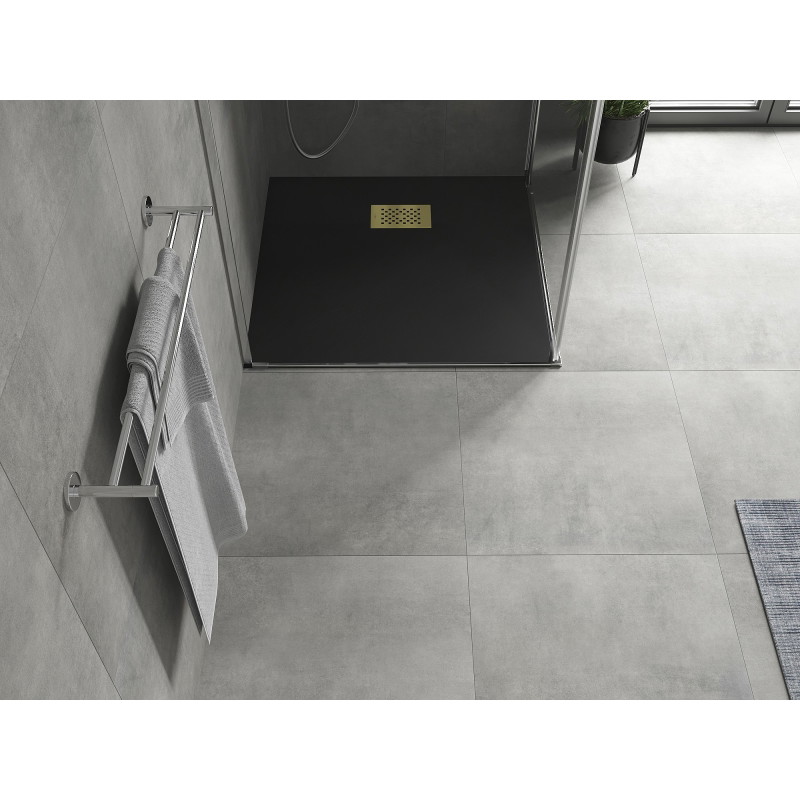 Mexen Hugo plato de ducha cuadrado SMC 70 x 70 cm, negro, cubierta dorada - 42707070-G