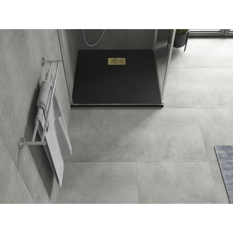 Mexen Hugo brodzik kwadratowy SMC 90 x 90 cm, czarny, maskownica złota - 42709090-G