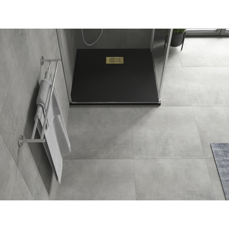 Mexen Hugo brodzik kwadratowy SMC 80 x 80 cm, czarny, maskownica złota - 42708080-G