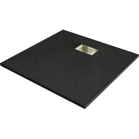 Mexen Hugo brodzik kwadratowy SMC 90 x 90 cm, czarny, maskownica złota - 42709090-G