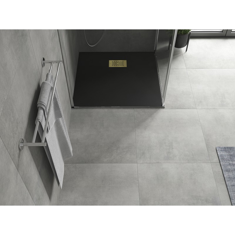 Mexen Hugo brodzik kwadratowy SMC 80 x 80 cm, czarny, maskownica złota - 42708080-G