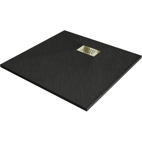 Mexen Hugo brodzik kwadratowy SMC 80 x 80 cm, czarny, maskownica złota - 42708080-G