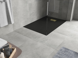 Mexen Hugo rechteckige Duschwanne SMC 110 x 70 cm, schwarz, goldene Abdeckung - 42707011-G