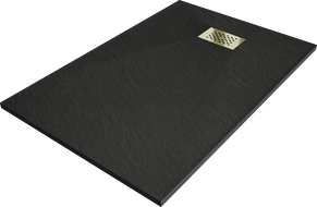 Mexen Hugo rechteckige Duschwanne SMC 100 x 70 cm, schwarz, Abdeckung gold - 42707010-G