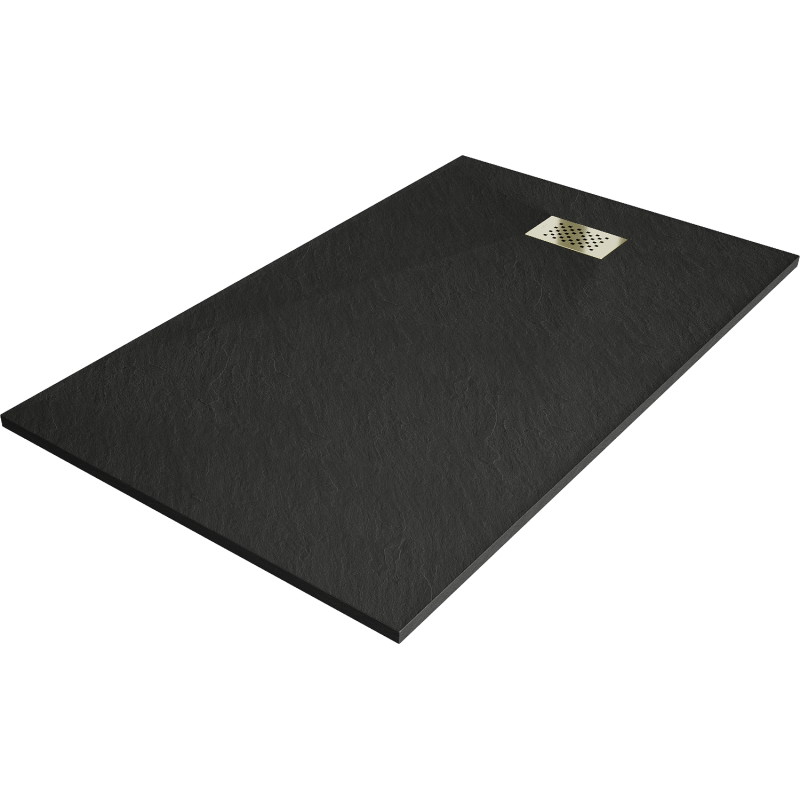 Mexen Hugo ristkülikukujuline SMC-dušialus 140 x 70 cm, must, kuldne kate - 42707014-G