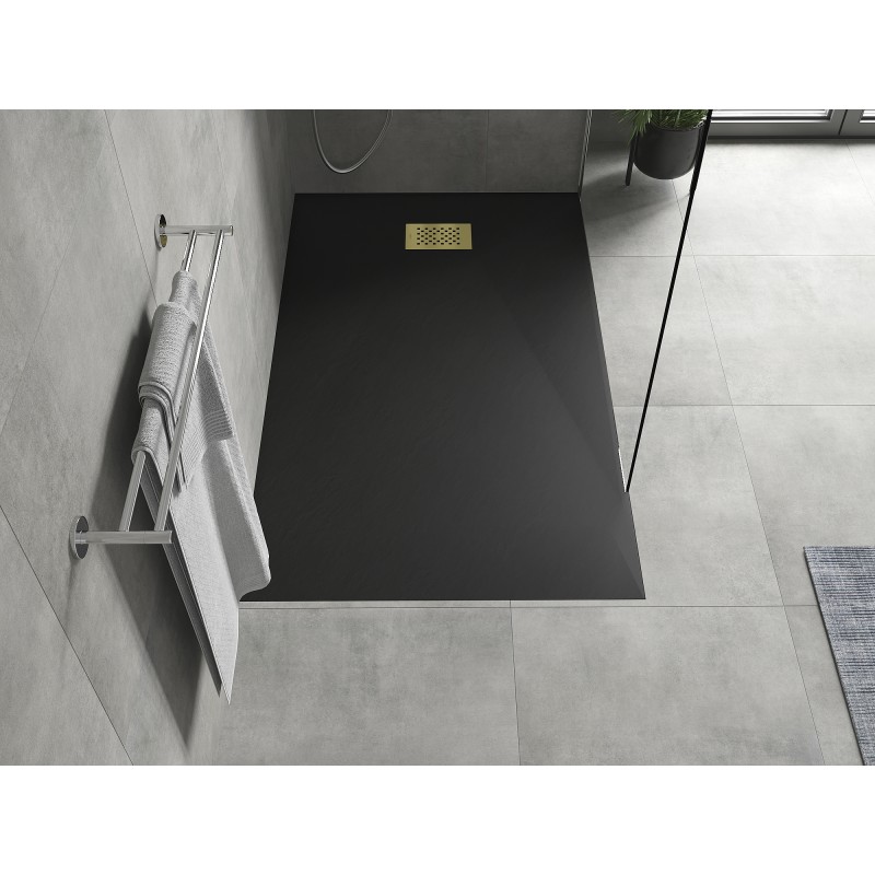 Mexen Hugo brodzik prostokątny SMC 150 x 70 cm, czarny, maskownica złota - 42707015-G
