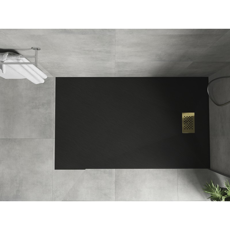 Mexen Hugo brodzik prostokątny SMC 150 x 70 cm, czarny, maskownica złota - 42707015-G