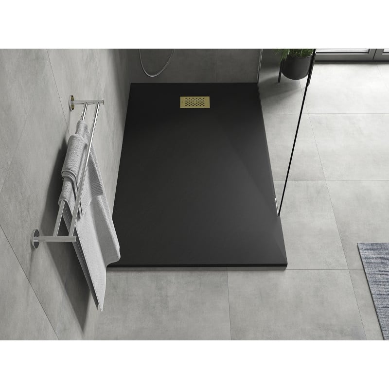 Mexen Hugo rectangular shower tray SMC 150 x 70 cm, black, gold cover - 42707015-G