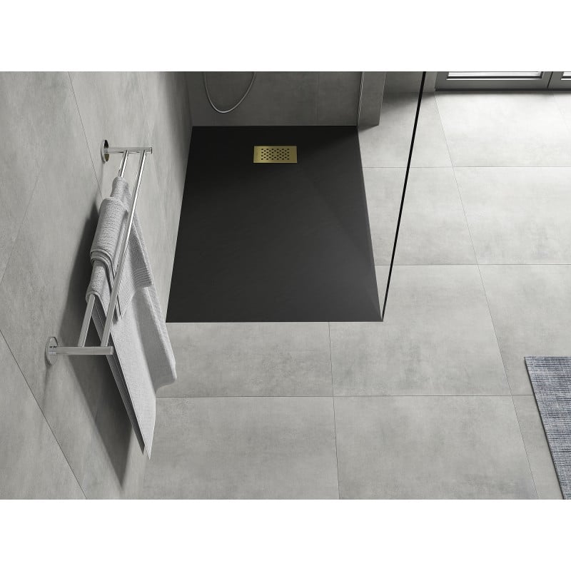 Mexen Hugo brodzik prostokątny SMC 130 x 80 cm, czarny, maskownica złota - 42708013-G