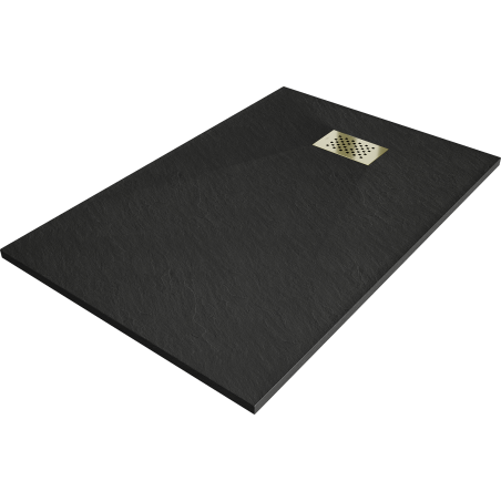 Mexen Hugo rectangular shower tray SMC 130 x 80 cm, black, gold cover - 42708013-G