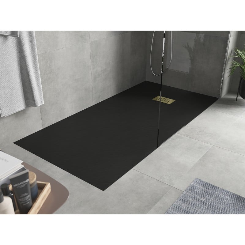 Mexen Hugo brodzik prostokątny SMC 180 x 80 cm, czarny, maskownica złota - 42708018-G