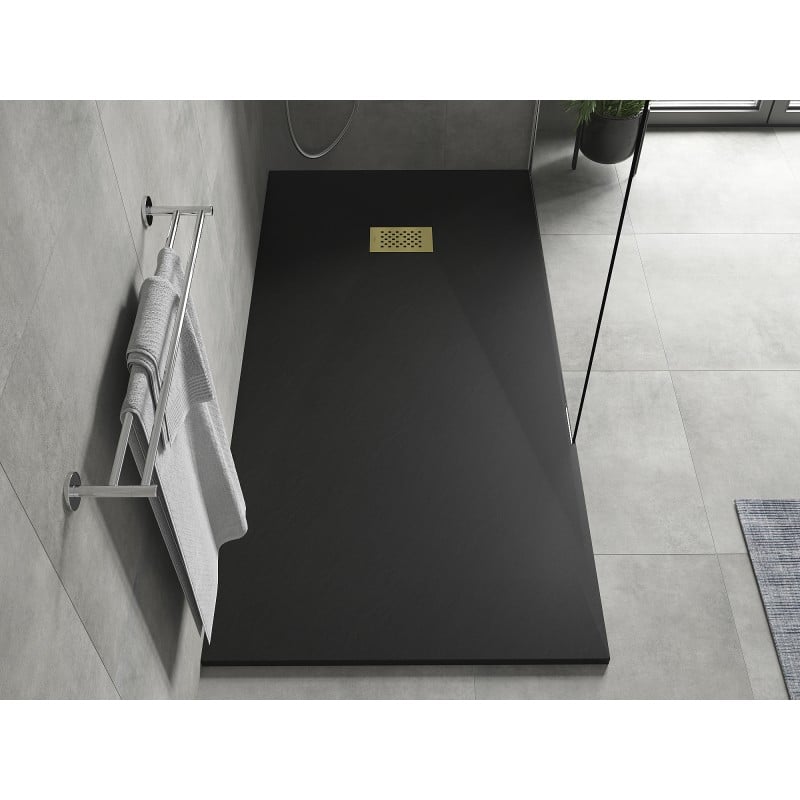 Mexen Hugo brodzik prostokątny SMC 180 x 80 cm, czarny, maskownica złota - 42708018-G