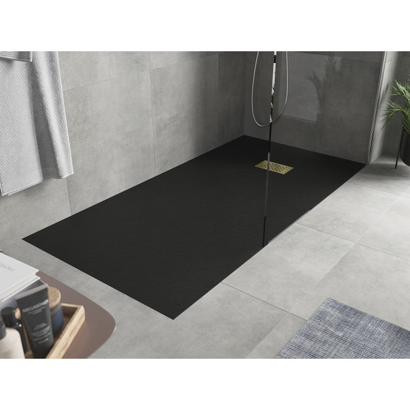 Mexen Hugo ristkülikukujuline SMC dušialus 170 x 80 cm, must, kuldne kate - 42708017-G