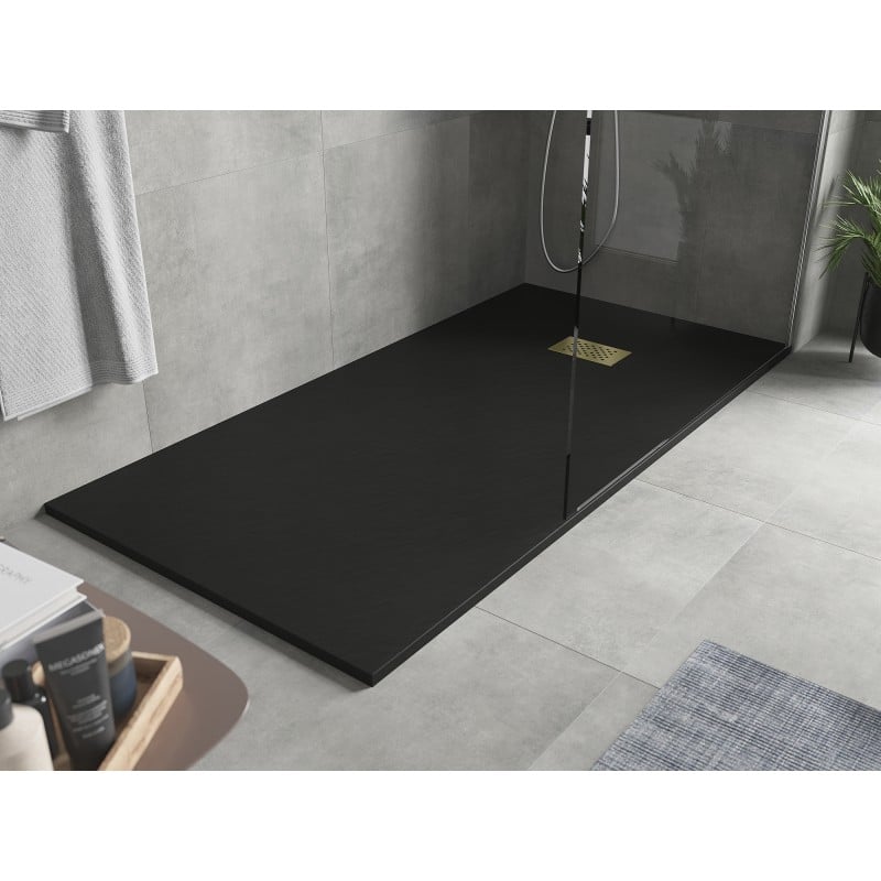 Mexen Hugo rectangular SMC shower tray 180 x 80 cm, black, gold cover - 42708018-G