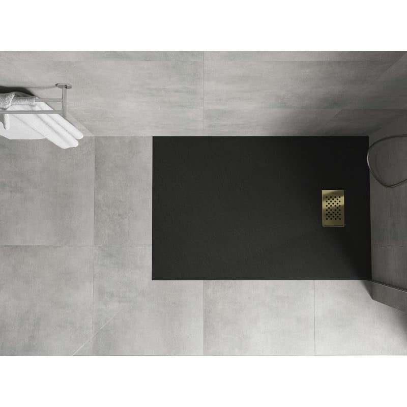 Mexen Hugo brodzik prostokątny SMC 100 x 90 cm, czarny, maskownica złota - 42709010-G