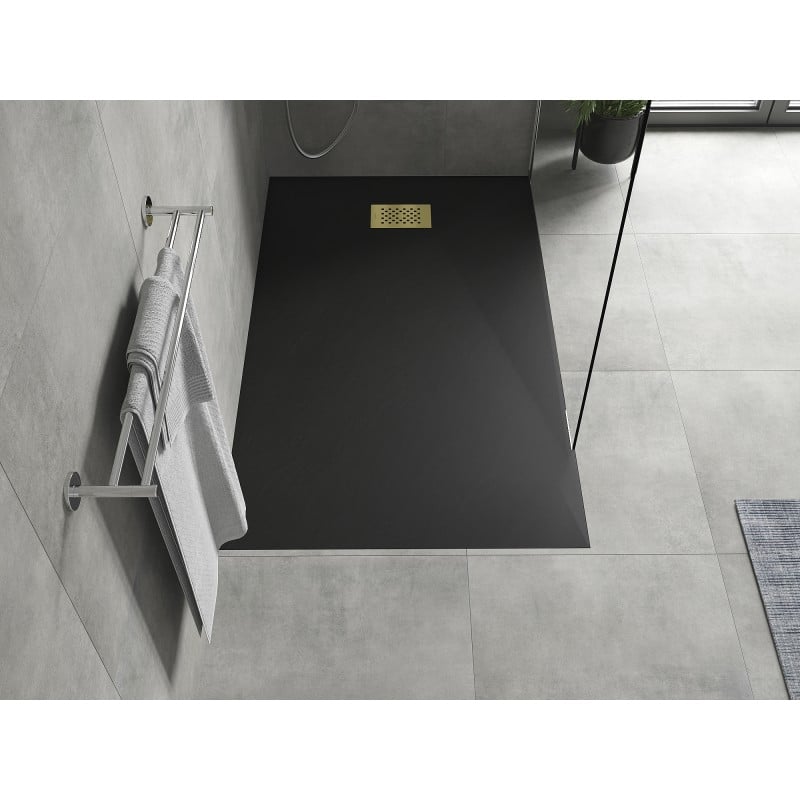 Mexen Hugo rectangular shower tray SMC 160 x 90 cm, black, gold cover - 42709016-G