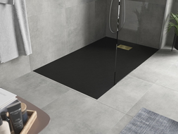 Mexen Hugo plato de ducha rectangular SMC 160 x 90 cm, negro, cubierta dorada - 42709016-G