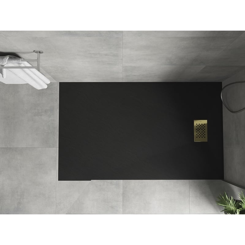 Mexen Hugo pravokutna tuš kada SMC 140 x 90 cm, crna, zlatni pokrov - 42709014-G