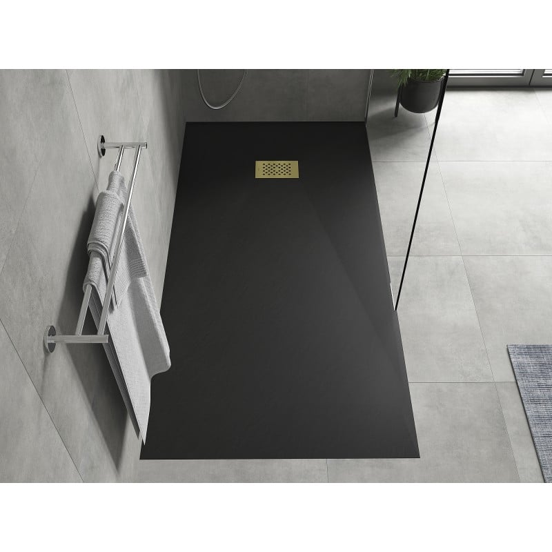 Mexen Hugo rectangular SMC shower tray 180 x 90 cm, black, gold cover - 42709018-G