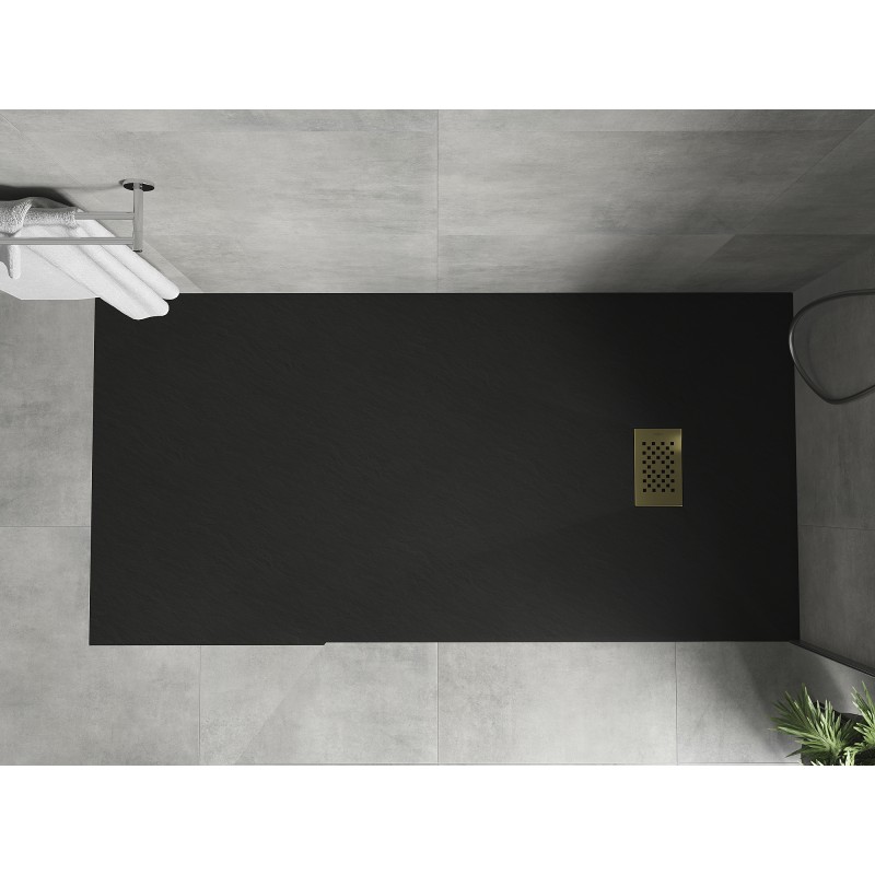 Mexen Hugo brodzik prostokątny SMC 180 x 90 cm, czarny, maskownica złota - 42709018-G