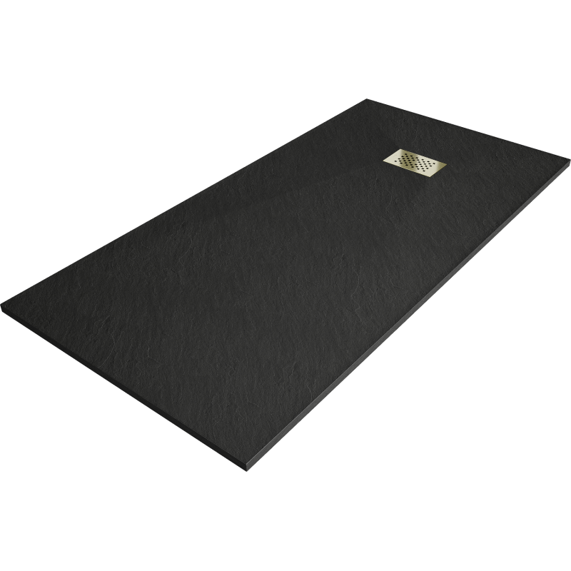 Mexen Hugo rechthoekige douchebak SMC 180 x 90 cm, zwart, gouden afdekplaat - 42709018-G