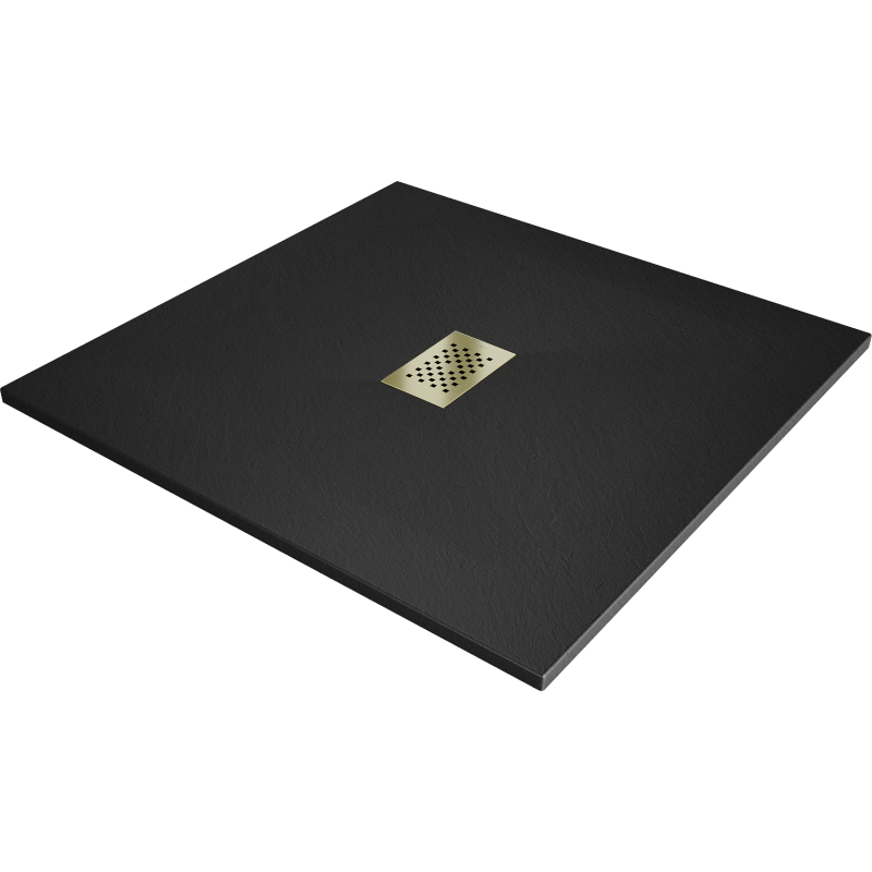 Mexen Hugo piatto doccia quadrato SMC 100 x 100 cm, nero, copertura oro - 42701010-G
