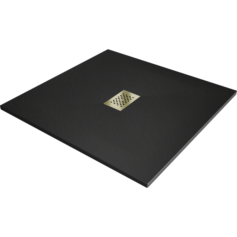 Mexen Hugo plato de ducha cuadrado SMC 100 x 100 cm, negro, embellecedor dorado - 42701010-G